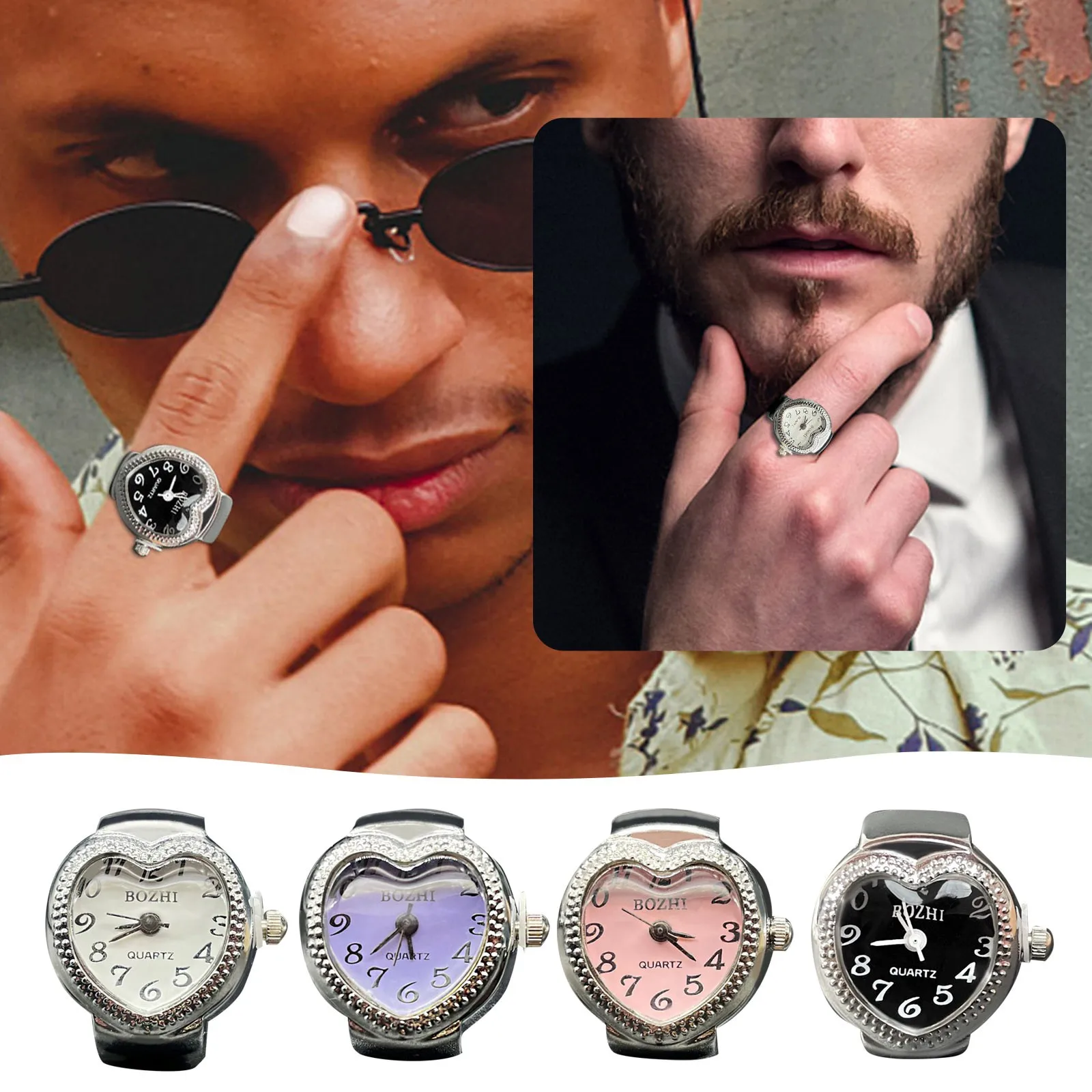 Реальные часы, кольцо для показа времени, винтажные часы, Женское кольцо, серебряное регулируемое кольцо, кольца для девочек-подростков, набор для мужчин