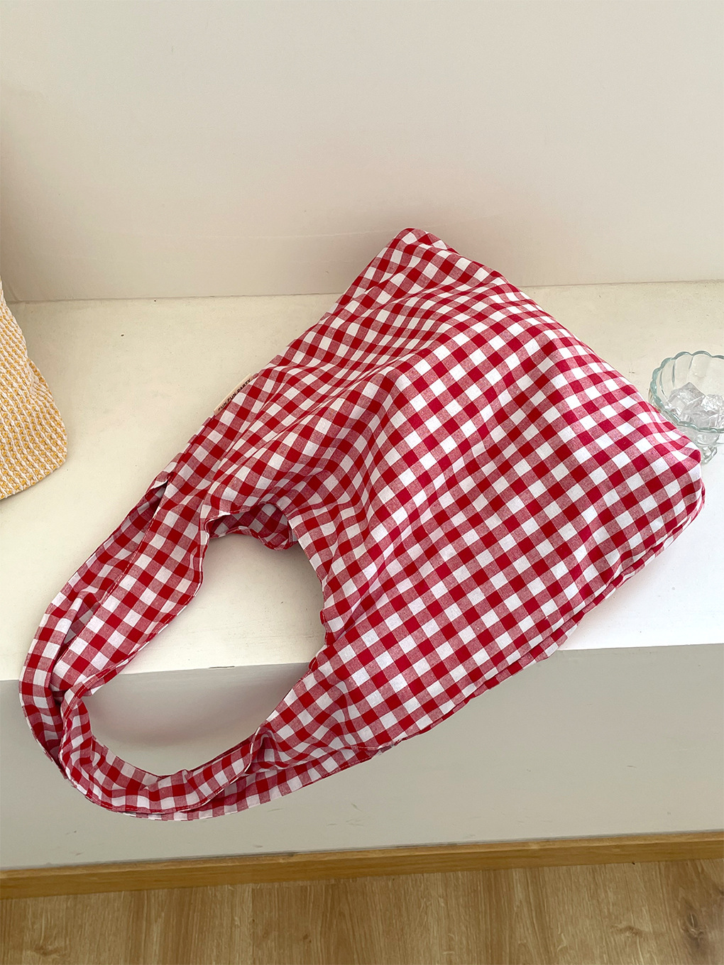 Vintage Plaid Damen Weste Umhängetaschen große Kapazität weibliche wieder verwendbare Einkaufstasche Baumwoll tuch Schulmädchen Buch Einkaufstaschen – Detail 5