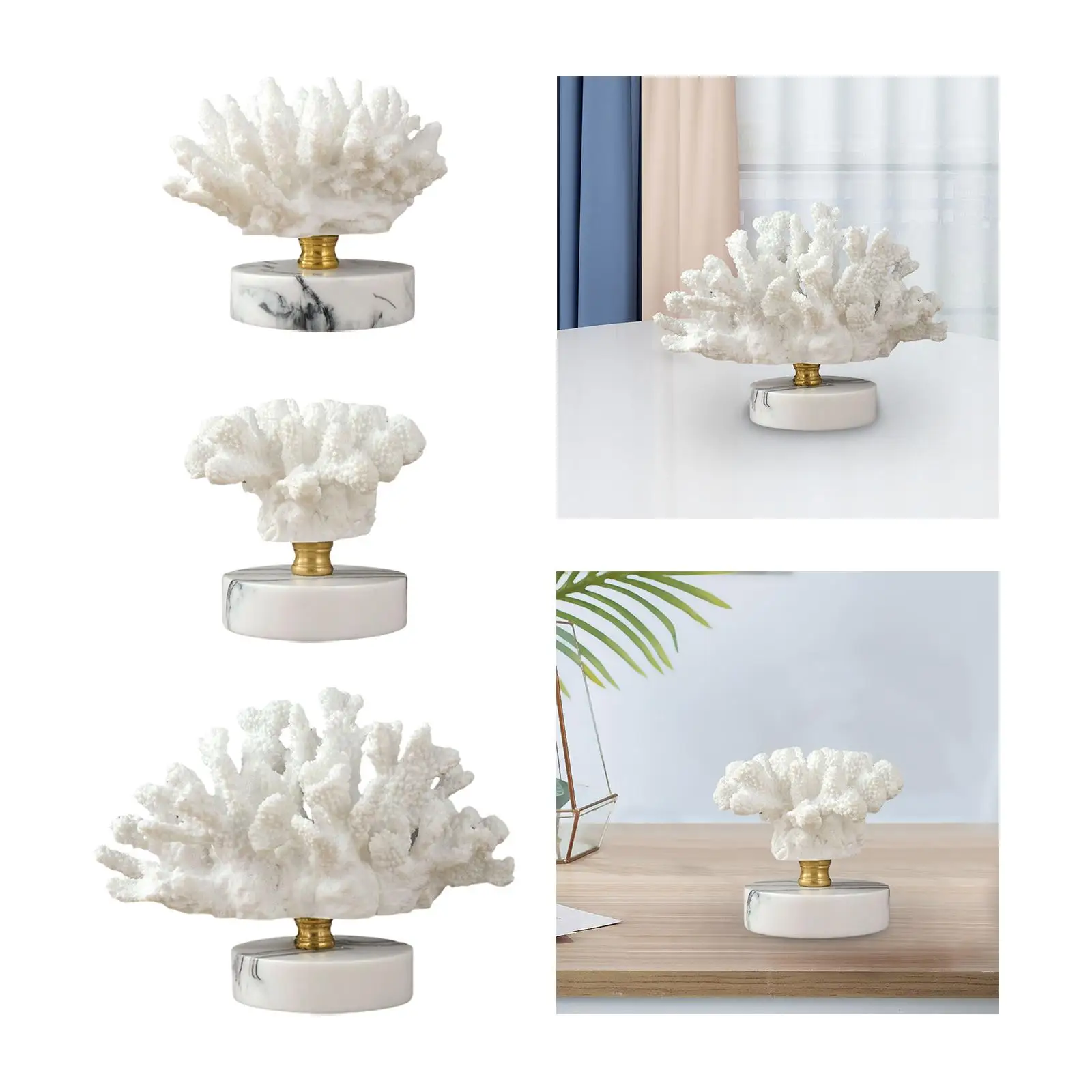 Artificial Coral Sculpture Crafts Marble Base Figurine Statue Arts Collection for Bookcase Bedroom Wedding Decoration Gift