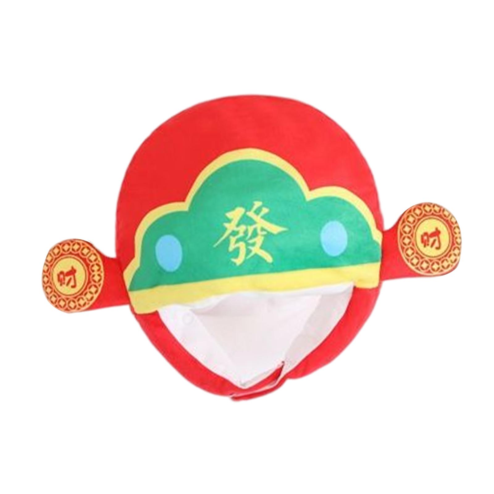 Lovely God of Wealth Plush Hat Chinese Adult Kids Photo Prop Headgear Novelty Hat Gift for New Year Festival Fancy Dress Cosplay