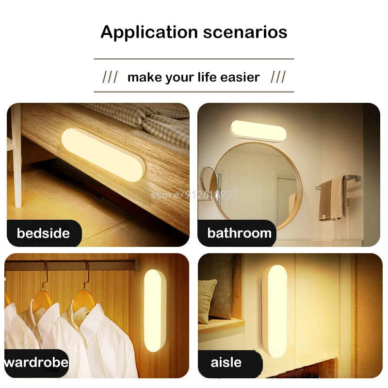 night lamp PIR Motion Sensor Bedroom Light LED Wireless Night Light USB Powered Rechargeable Cold Warm White Human Body for Kitchen Cabinet red night light