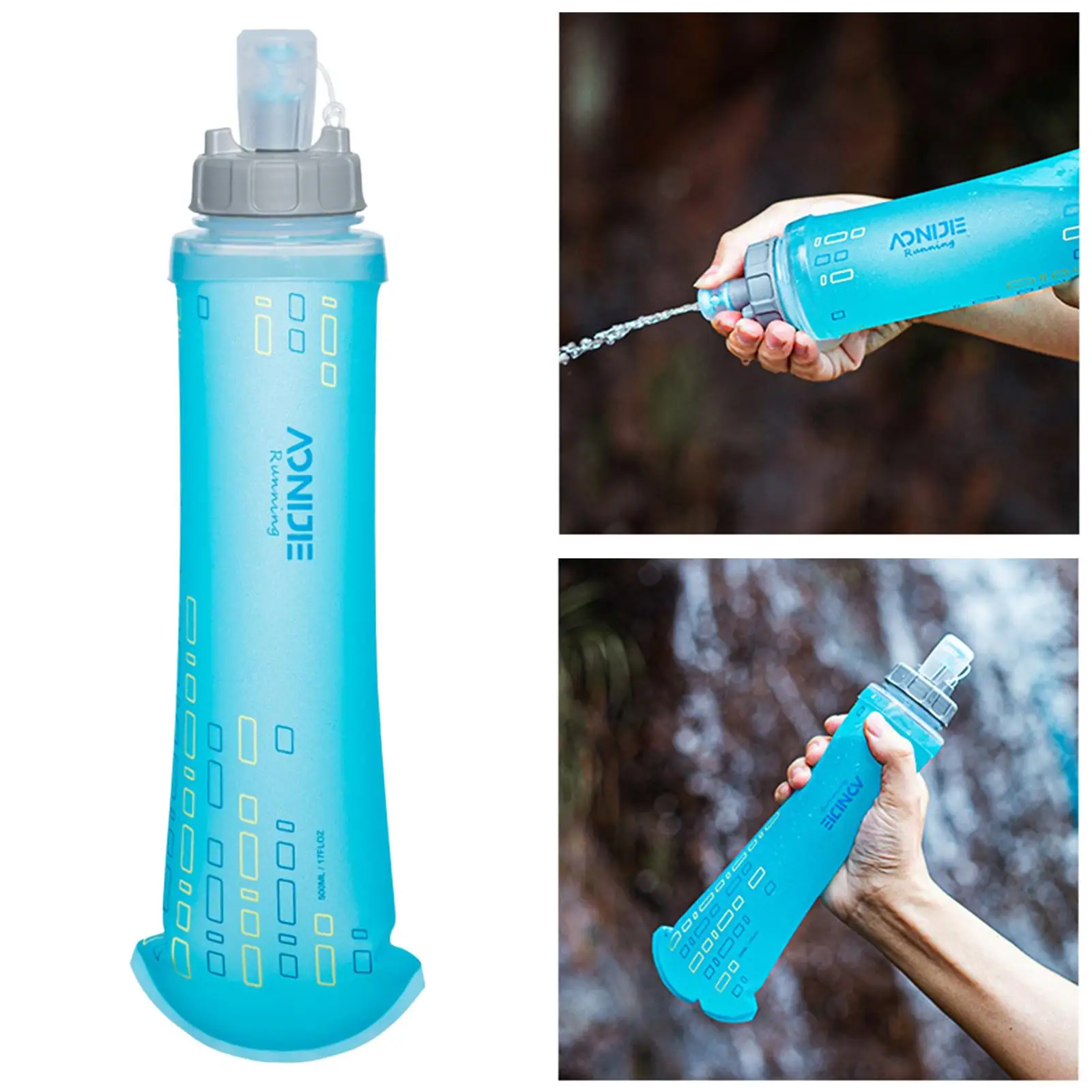 TPU Water Bottle 17oz BPA Free Kettle Lock Valve Soft Flask for Running Bike