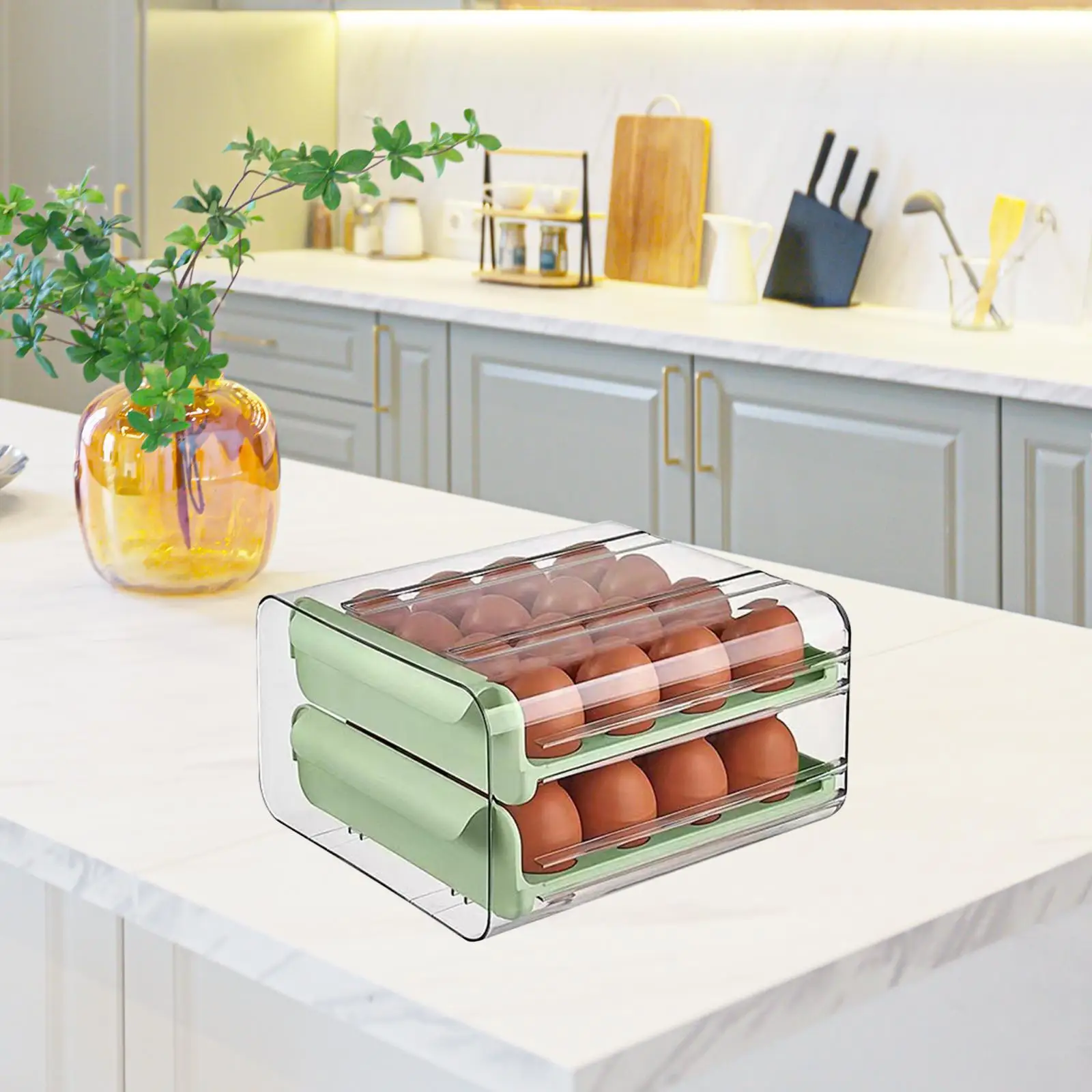 Egg Holder 32 Grid Stackable Fridge Egg Drawer Organizer Drawer Egg Fresh Storage Box for Cabinet Fridge Cupboard Countertop