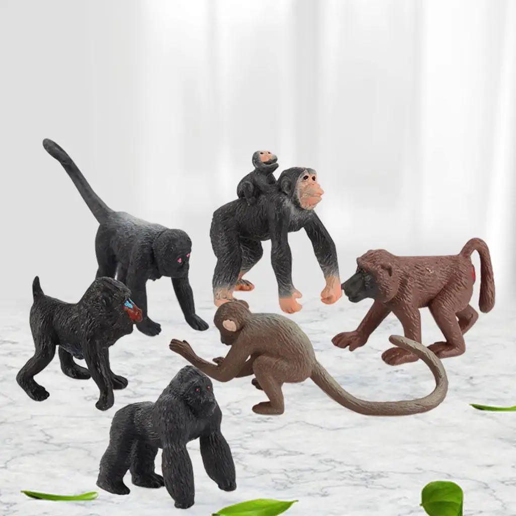 6 Pieces Chimpanzee Figurine Tabletop Decoration Playset for Ages 3+