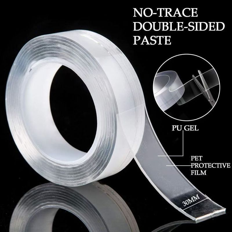 S9ded4d76af5a4ffdb0eda9e37d32853du 1mm Tape Waterproof Wall Adhesive Reusable Heat-resistant Bathroom Home Improvement Non-trace Transparent Double-sided Nanotape