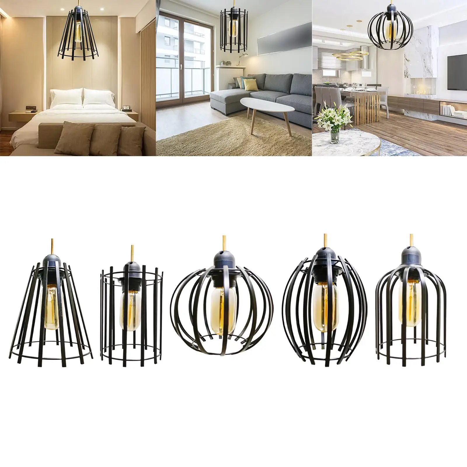 Iron Pendant Lamp Shade Simple Pendant Light Shade Light Bulb Cage Lamp Cover for Restaurant Kitchen Dining Room Hotel Bedroom