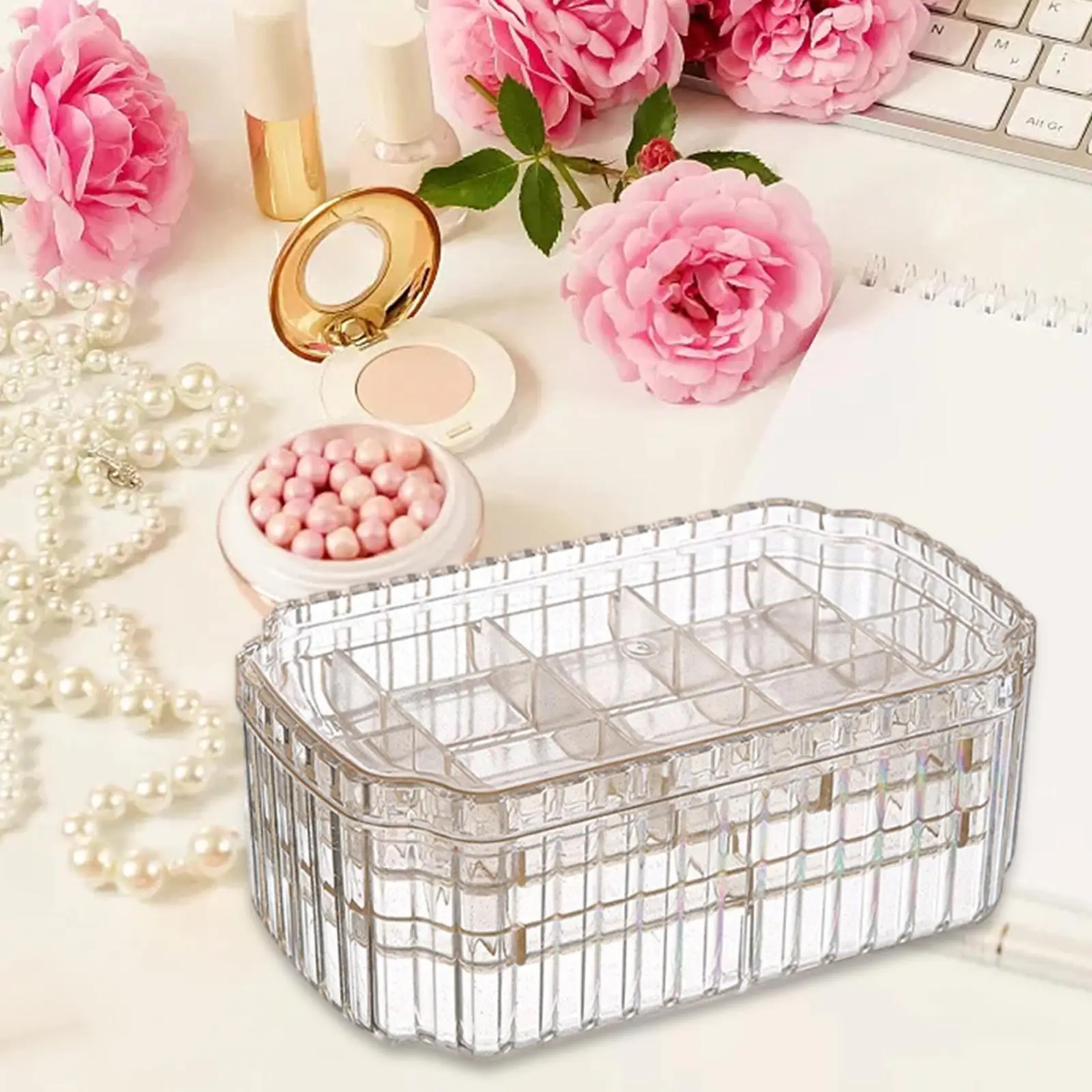 Earring Display Case 3 Layer Jewelry Organizer with Compartments 19x11x7.5cm/7.5x4.3x3inch for Earrings Studs Necklaces