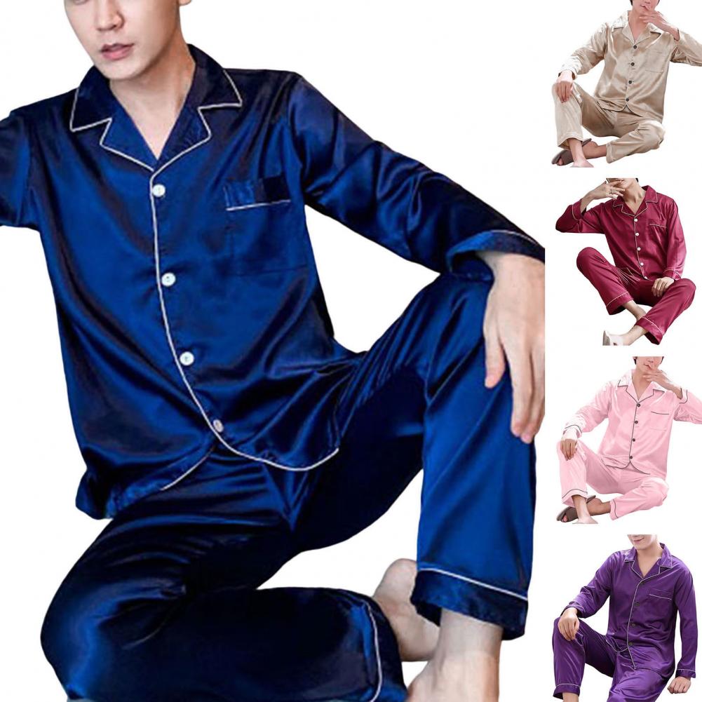 Title 3, Men Sleepwear Set Ice Silk Long Sleeved Plus Si...