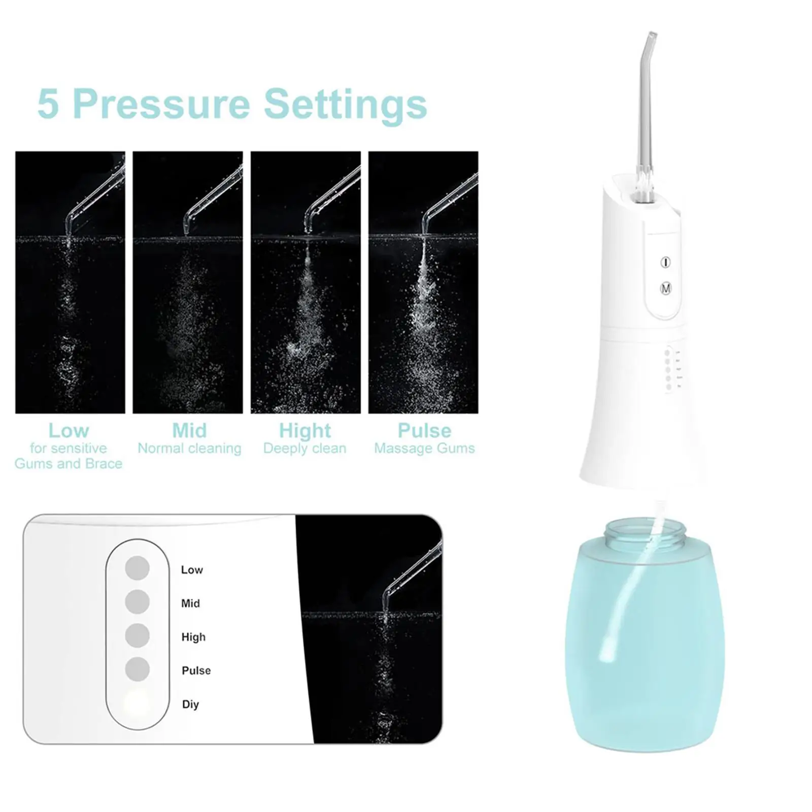 Water Flosser 6 Jet Tips IPX7 Waterproof 400ml Portable Oral Irrigator for Teeth Clean Braces Care Travel Family