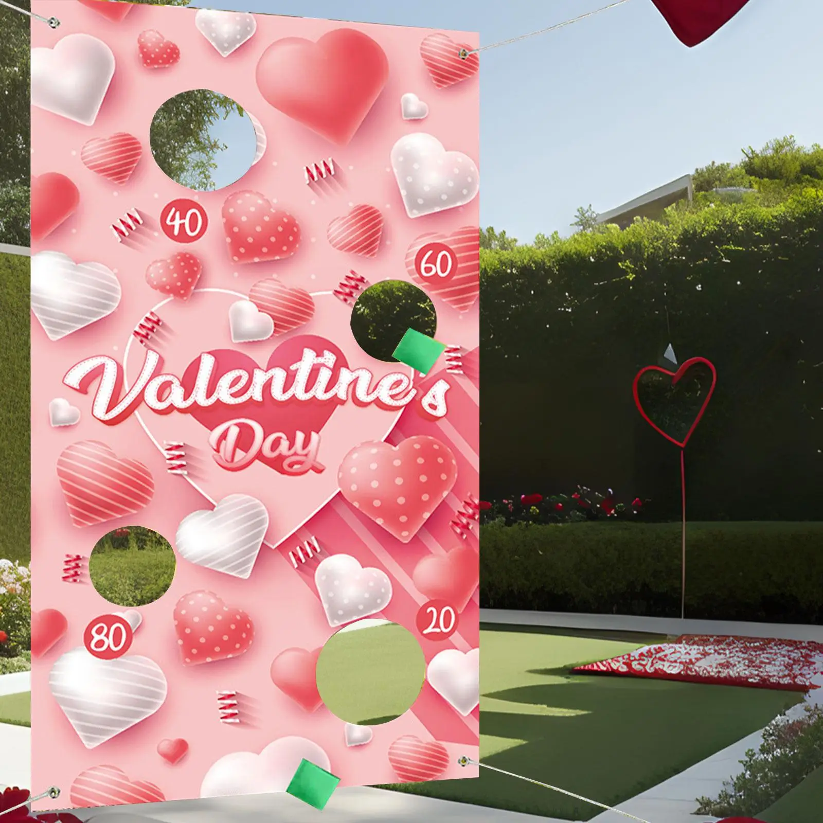 Toss Game Valentines Day Banner Outdoor and Indoor Picnics with 4 Bean Bags