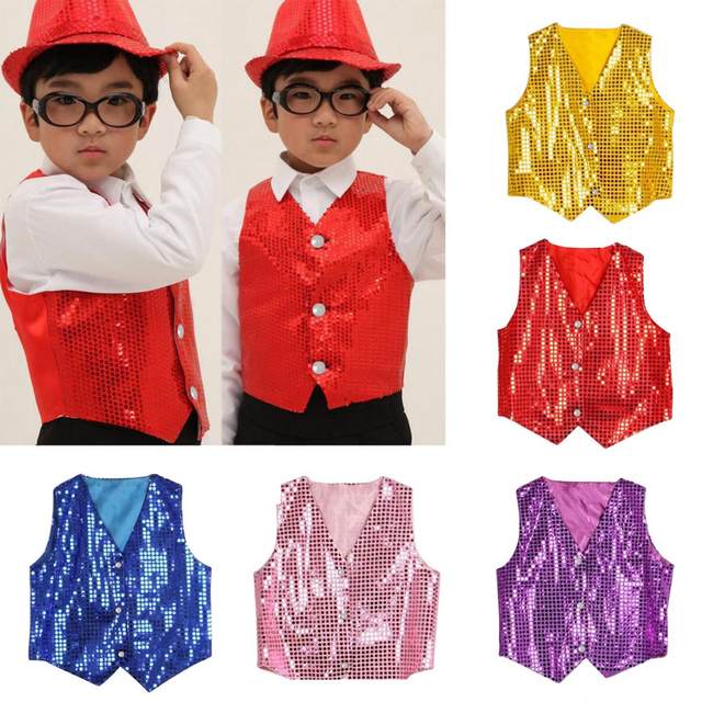 Boys Girls Sequined Vest Waistcoat Hip-hop Dance Party Street