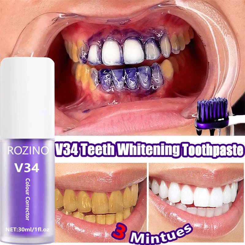 Best of V34 Teeth Whitening Toothpaste Purple Color Corrector Remove Plaque Stains Cleaning Oral Hygiene Fresh Bleaching Tooth Care 30ml Reviews & Tips