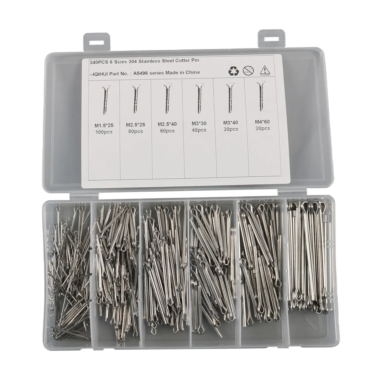 Cotter Pin Assortment Kit Heavy Duty M1.5 M2.5 M3 M4 340 Pieces Split Pin Fastener Clips for Small Engine Repair Mechanics