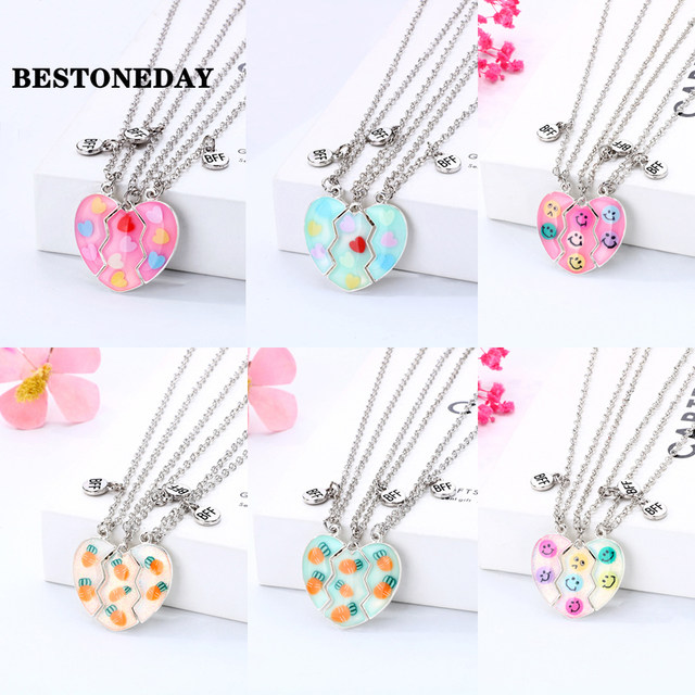 3Pack Colorful Glitter Pendant BFF Letter Necklaces for 3 Kids