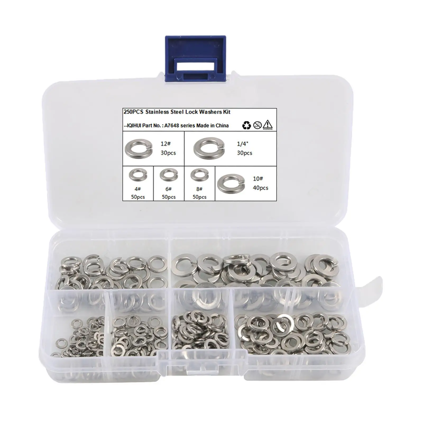 250x 304 Stainless Steel Lock Washers Assortment with Carry Case Spring Washers Set for Industrial and Mechanical DIY Projects