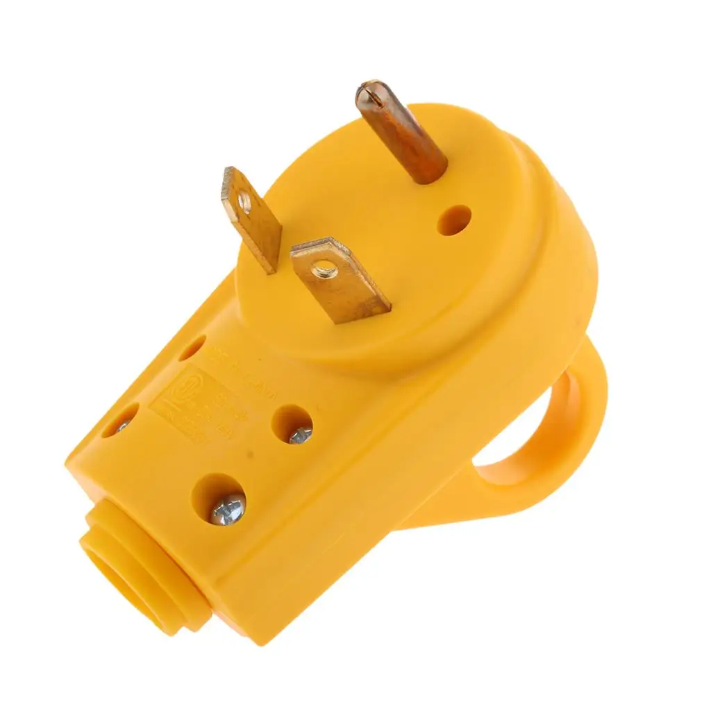 125V 30Amp RV Replacement Male Plug Yellow Grip Handle Heavy Duty