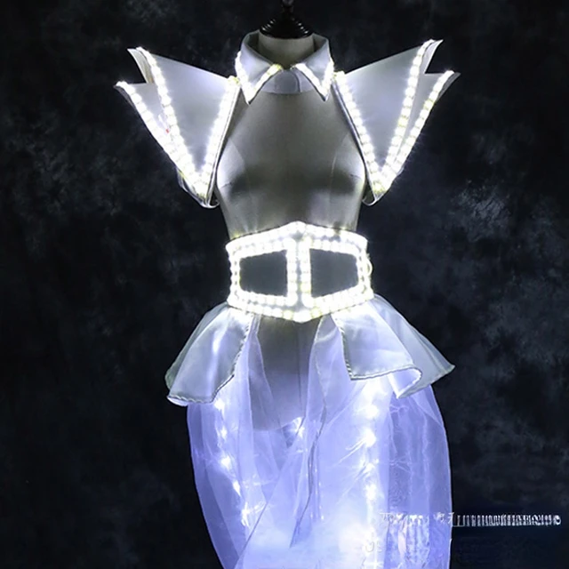 LED Light Up Costume feminino, Top, Saia Longa, Vestido de Noiva  Extravagante, Performance de Palco, Boate, Roupa Rave, Festival Party  Clothing - AliExpress