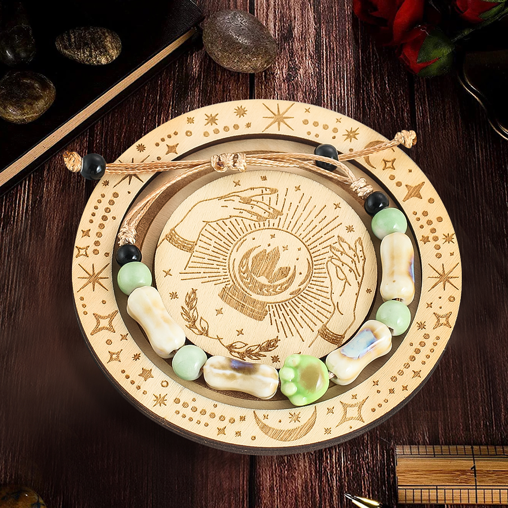 Holz Armreif Platte Armband Halter Tablett Laser gravur Sonne Mond Stern Kristall Energie Pad Schmuck Lagerung Display Box Platte – Detail 1
