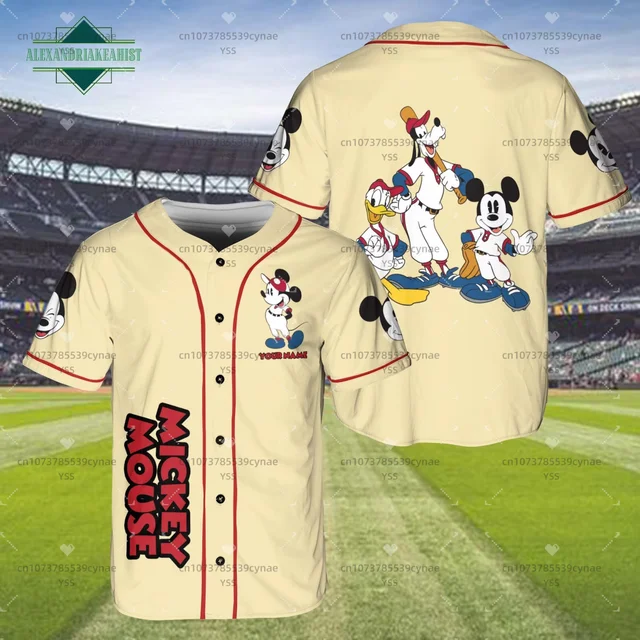 Disney Girls Mickey & Minnie Mouse Baseball Jersey-Classic Mesh Button Down Shirt