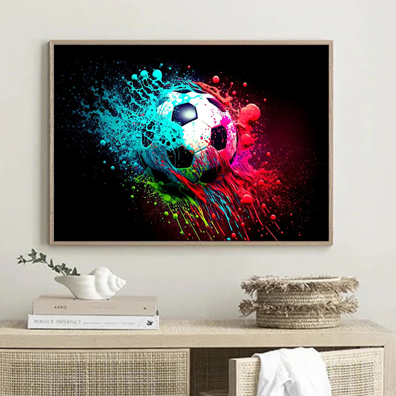 Description Picture 4 of itemColorful Sport Soccer Canvas Painting Football Posters Prints Boy Fans Wall Art Picture for Living Room Kids Room Club Decor
