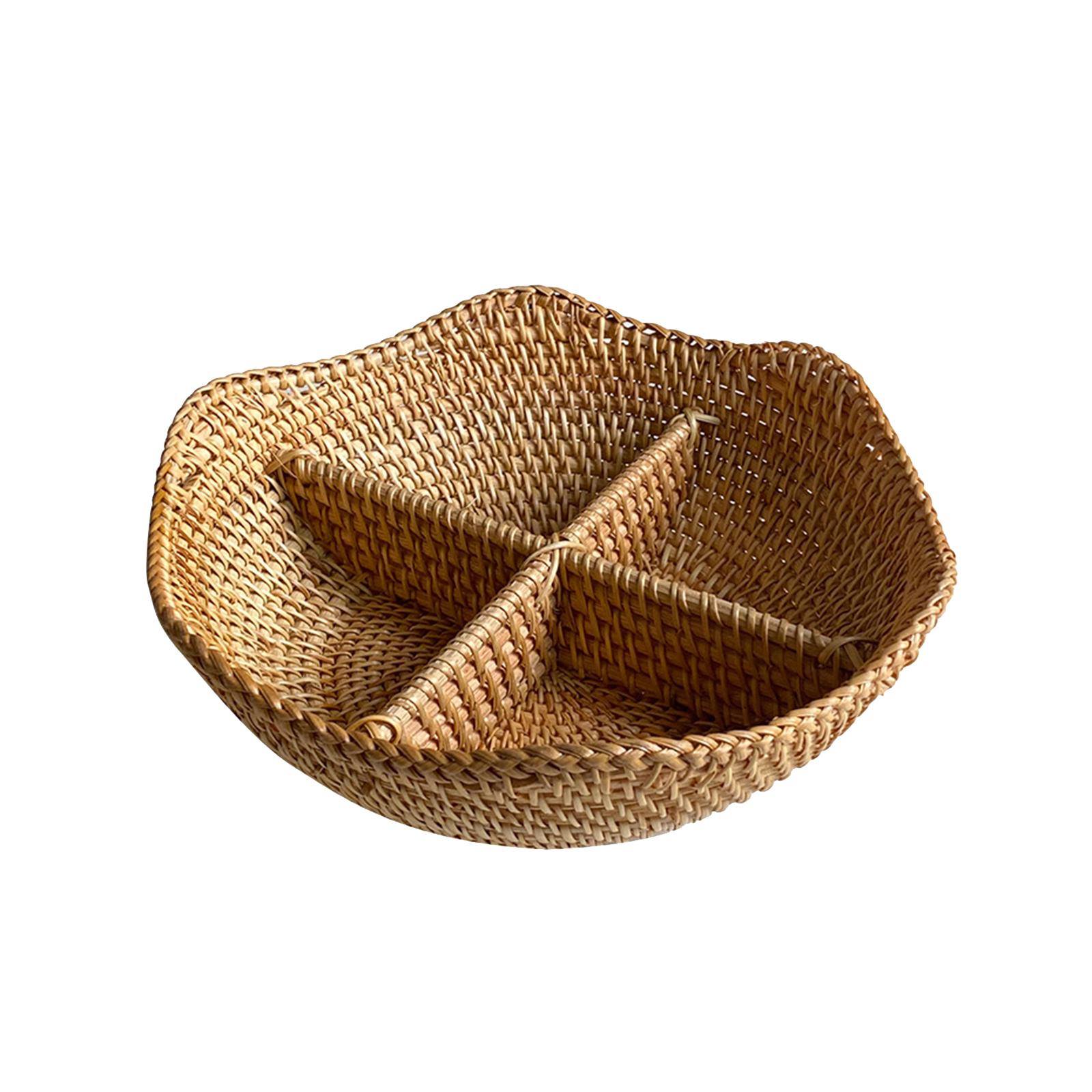 Rattan Basket Restaurant Basket Stackable Divisional Snack Tray Bread Basket for Home Restaurant Vegetables Breakfast Decorative