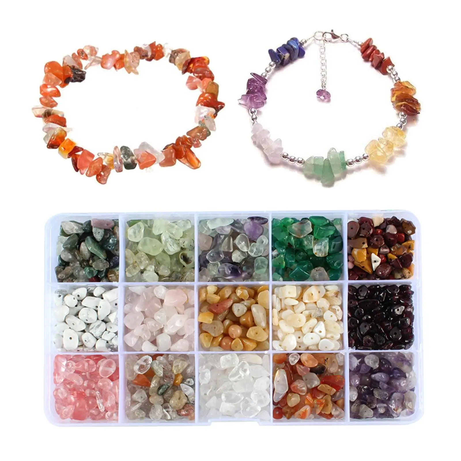 Gem Beads, Natural 5 Color Assorted Box Loose Beads  for Jewelry Making(  Included)