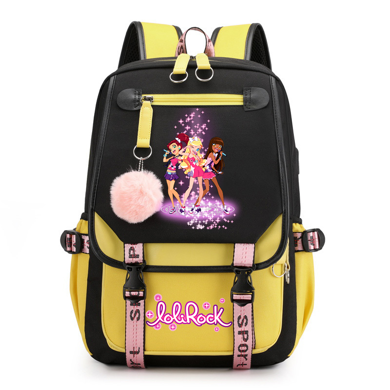 Lolirock adolescente USB Schoolbag, Adolescente lona Back