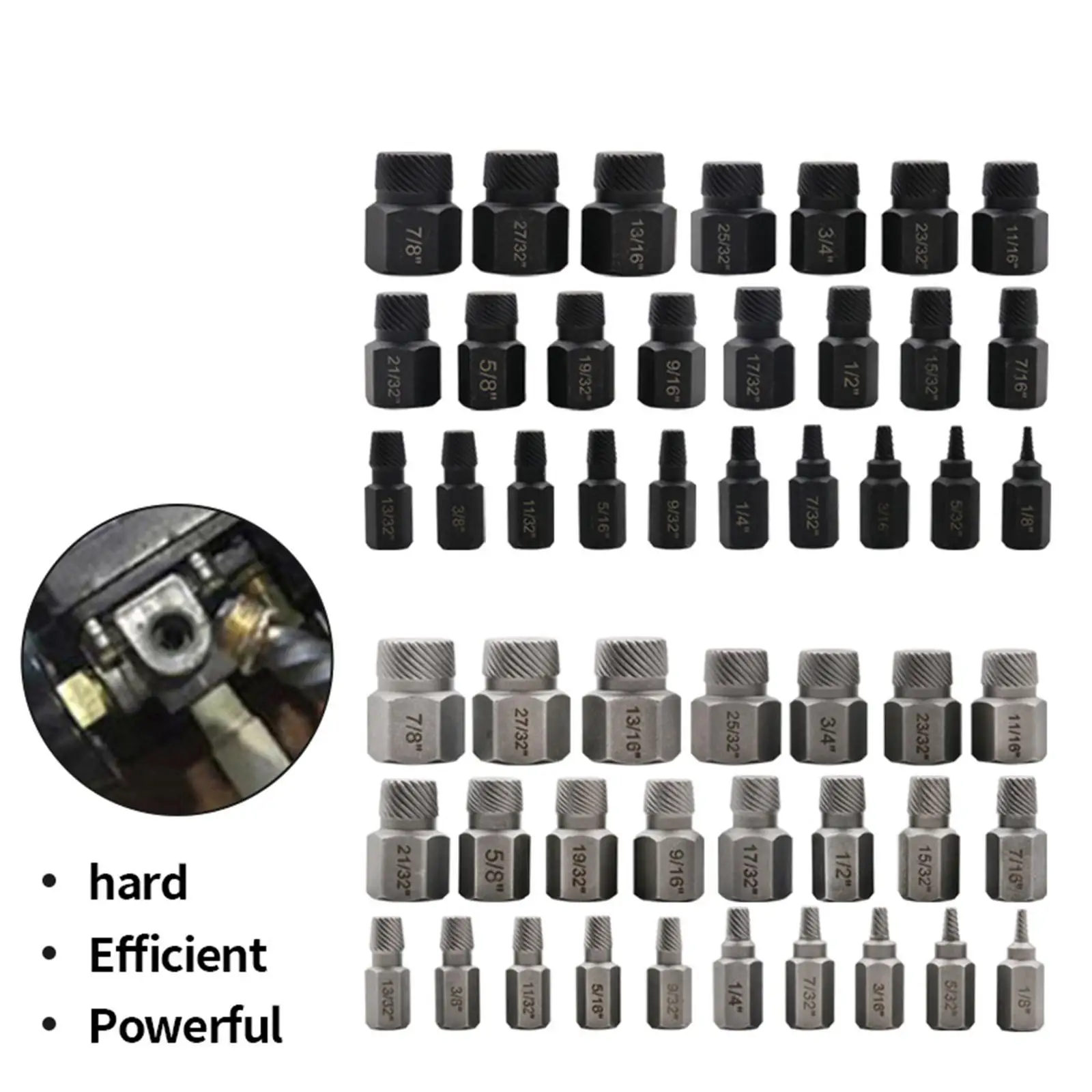 25Pcs Steel Screw Remover Tool Bolt Extractor Set Hexagon Handle Nut Remover Stripped Bolts Remover for Removing Broken Bolts