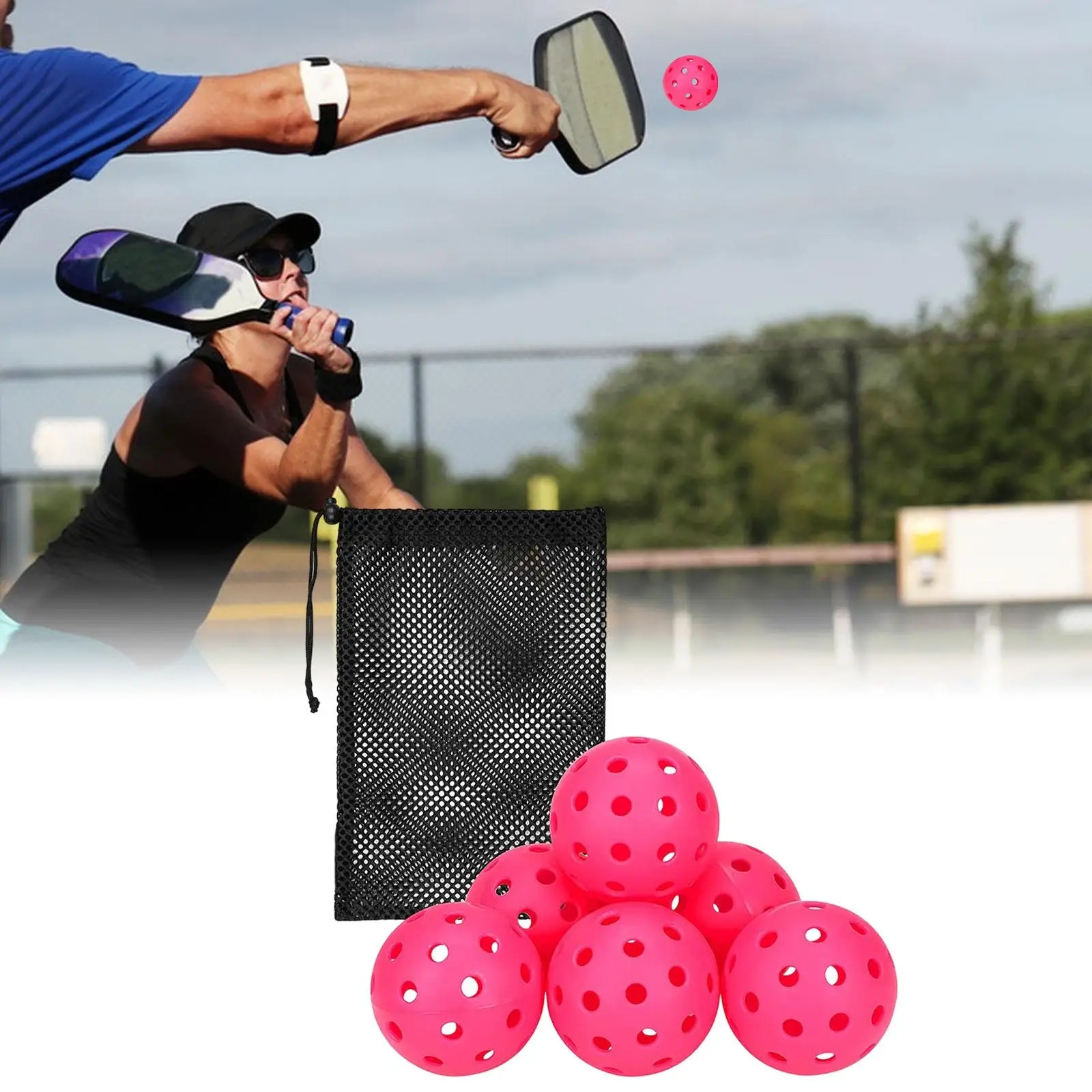 6 Pieces Pickleball Balls Durable Official Size Ball for Outdoor Courts