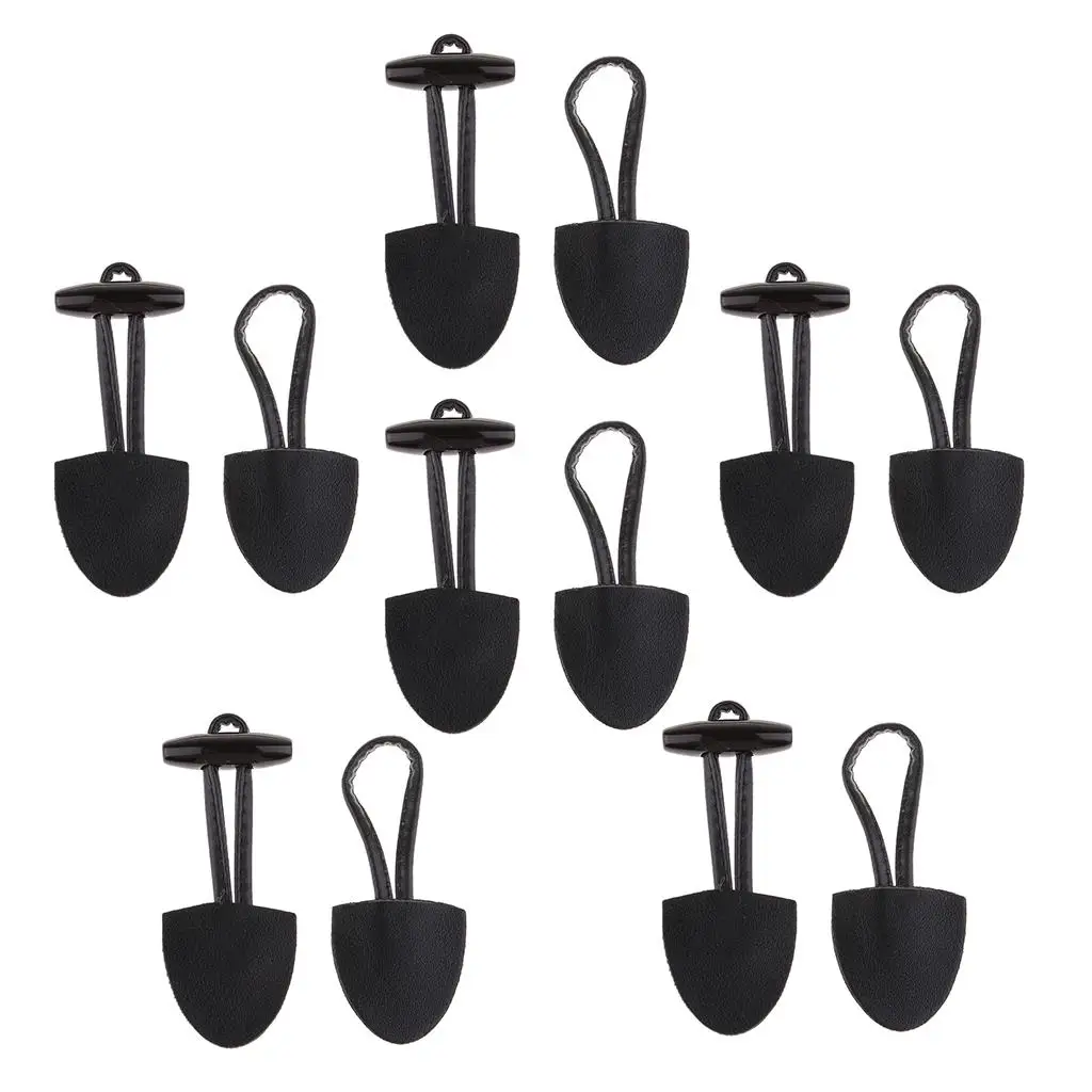 6 Pairs Classical Black Leather Horn Toggle Buttons Closures Coat Jacket Duffle Sweater Sewing Fasteners for Overcoat