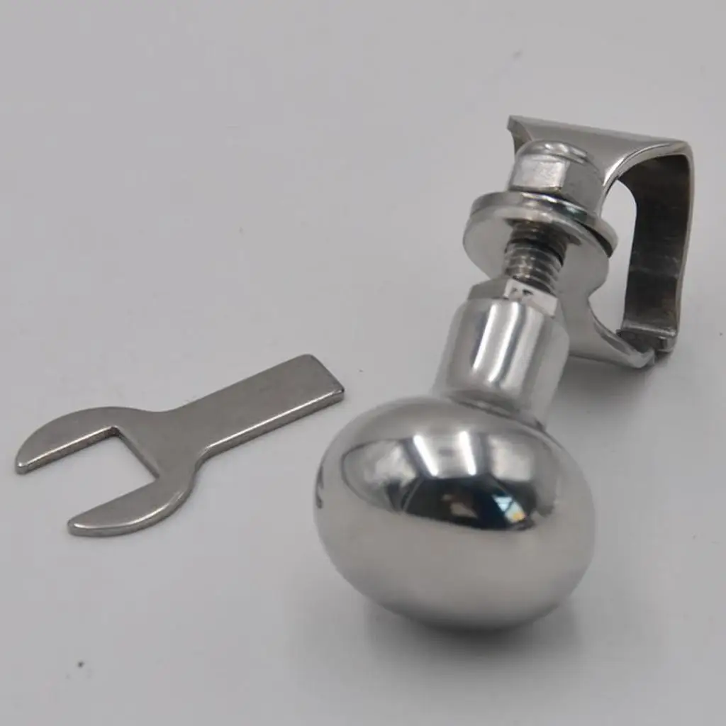 Silver 316SS Boat Marine Steering Wheel Control Knob Spinner Clamp-On Handle