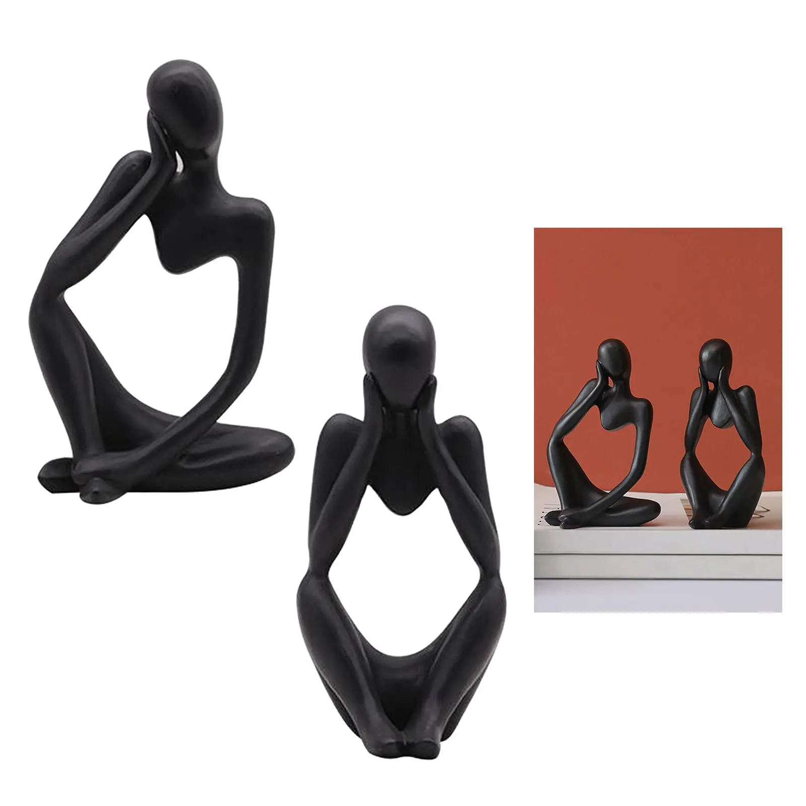 2x Thinker Sculpture Figurine Home Statues Modern Shelf Decor