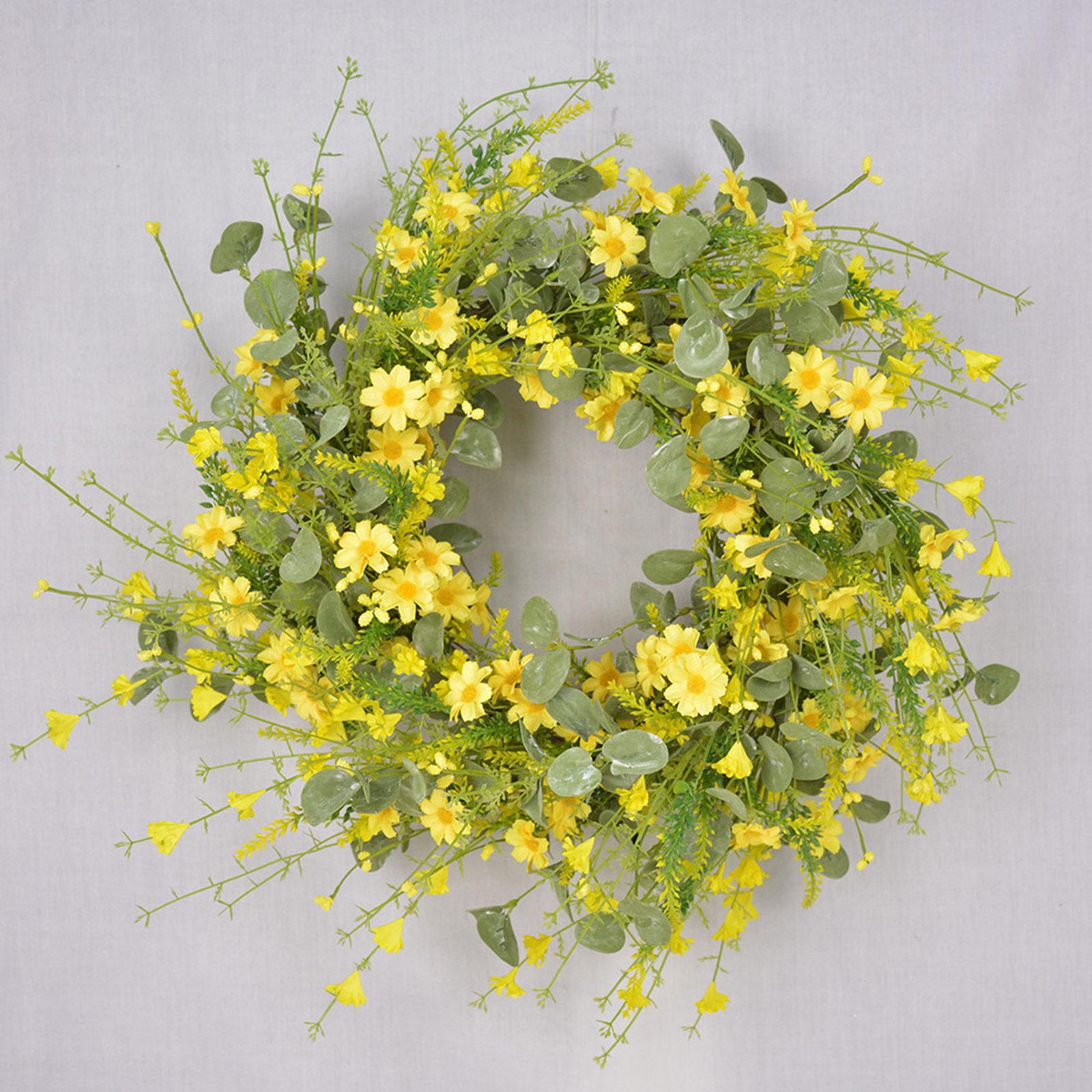 60cm Daisy Eucalyptus Wreath Door Garland Creative Flower Wreath for Home Decoration Holidays Fireplace Farmhouse Easter