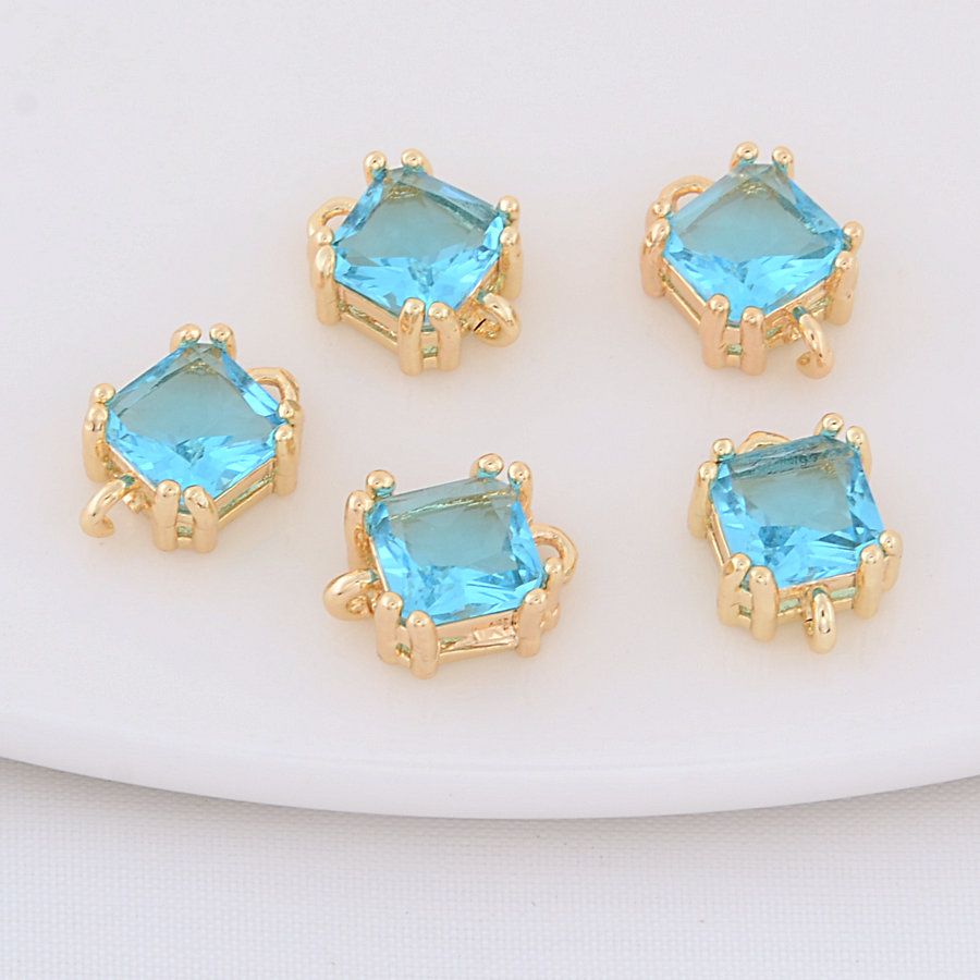 7.5*10,5mm 14 Karat Gold Messing mit Zirkon Quadrat 2 Löcher verbinden Charms Anhänger Halskette Ohrringe Schmuck herstellung Zubehör – Detail 8