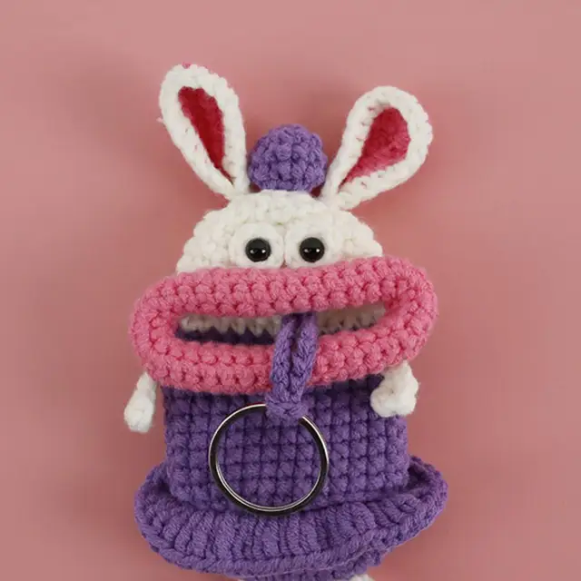 Pnellth Key Case with Lanyard Handmade Sausage Big Mouth Universal Crochet  Keychain Cover Knitting Key Case Pendant Auto Supplies 