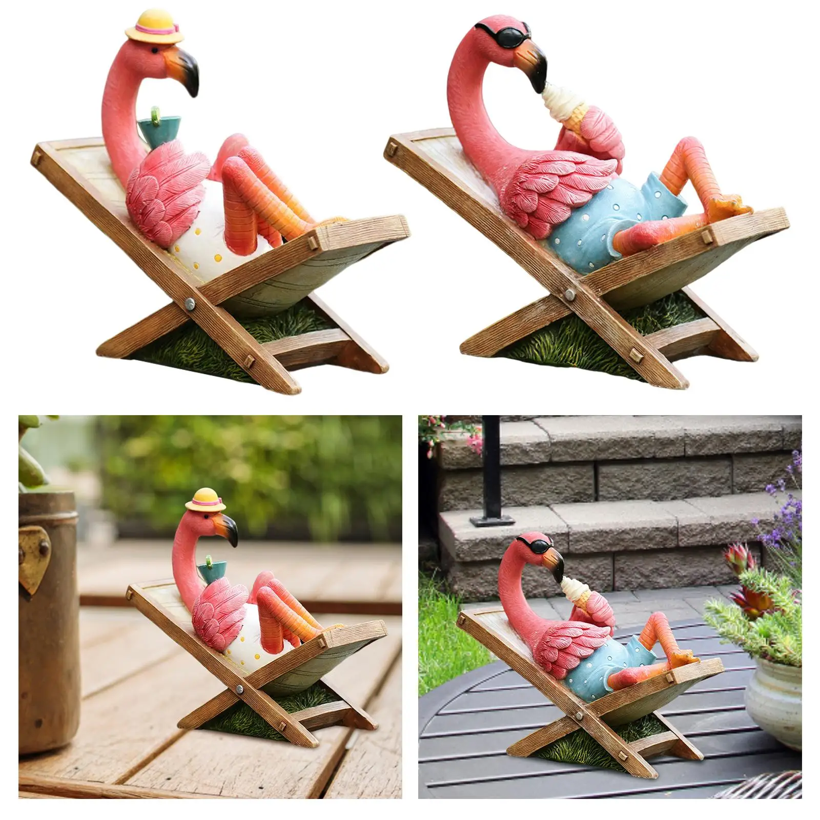 2Pcs Flamingo Garden Statue Resin Sculptures Outdoor Yard Figurine