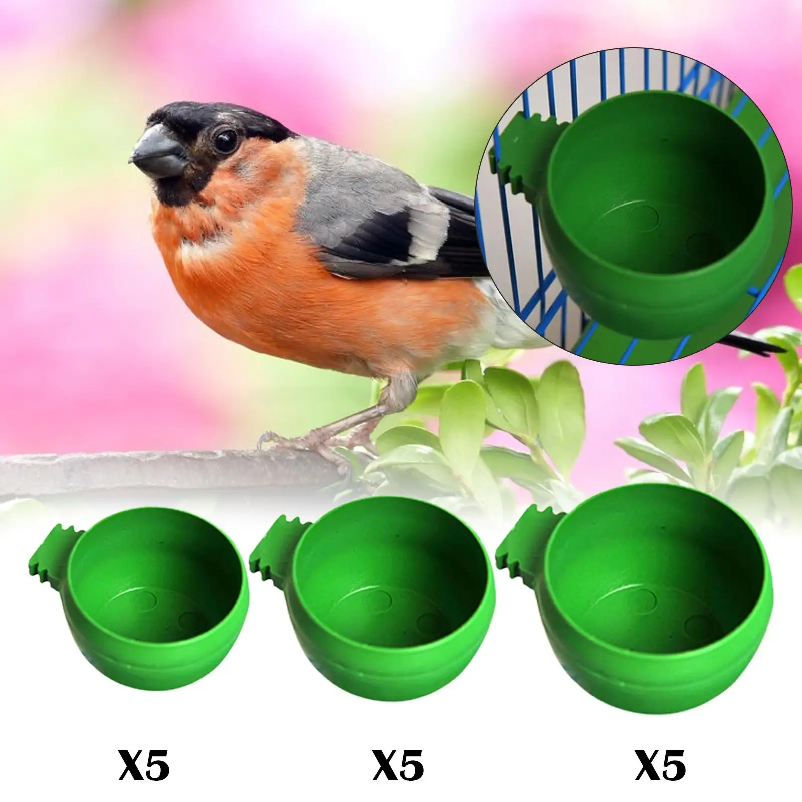 5Pcs Feeder, Cage Hanging Mini Round Feeding Dish Cups Parrot food Bowl for Birds Feeding Cockatiel Parrot Parakeet