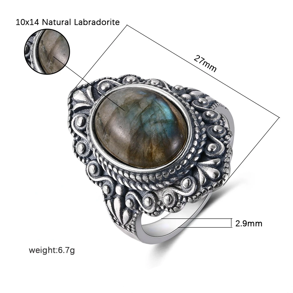 Cabochon Labradorite Silver Ring Fine Solid 925 Silver Ring Size 6-9 
