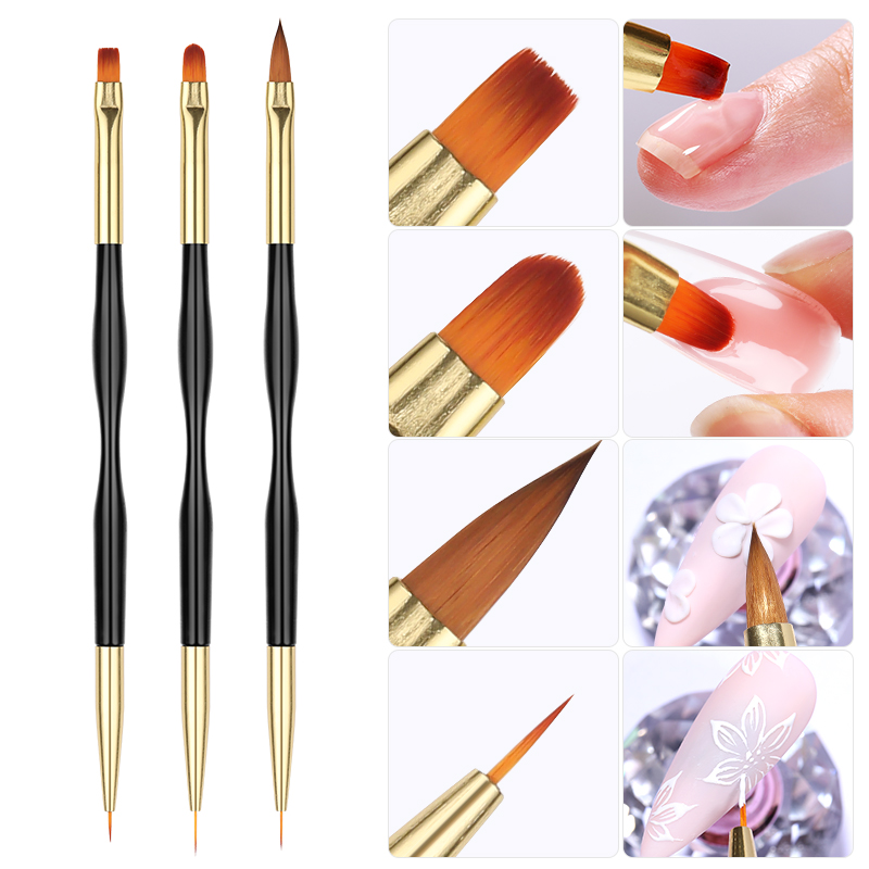 Description Picture 3 of item3Pcs Dual-ended Nail Brush Acrylic Nail Art Brushes Professional Gel Nail Polish Liner Flower Painting Drawing Manicure Tools