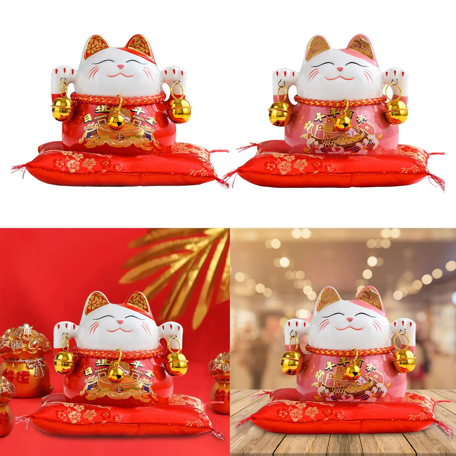 Chinese Style Lucky Cat Money Bank Ceramic Ornament Craft Kitten Statue for Restaurant Desk Fireplace Bedroom Decor