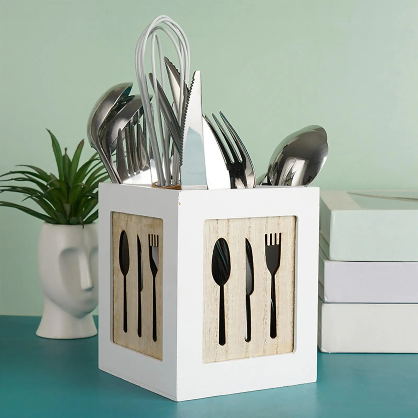 Wooden Kitchen Cutlery Holder Flatware Organizer Rack Shelf for Kitchen Table Chopstick Holds Fork Silverware Gadgets