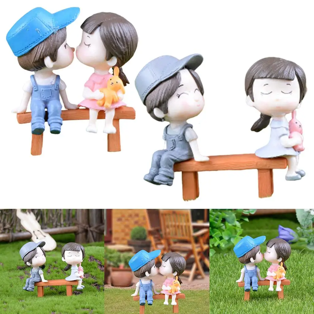 1 Pair Romantic Couples Figurines PVC DIY Micro Landscape Mini Boy and Girl Lovers Fairy Garden Miniatures Home Decor Ornaments