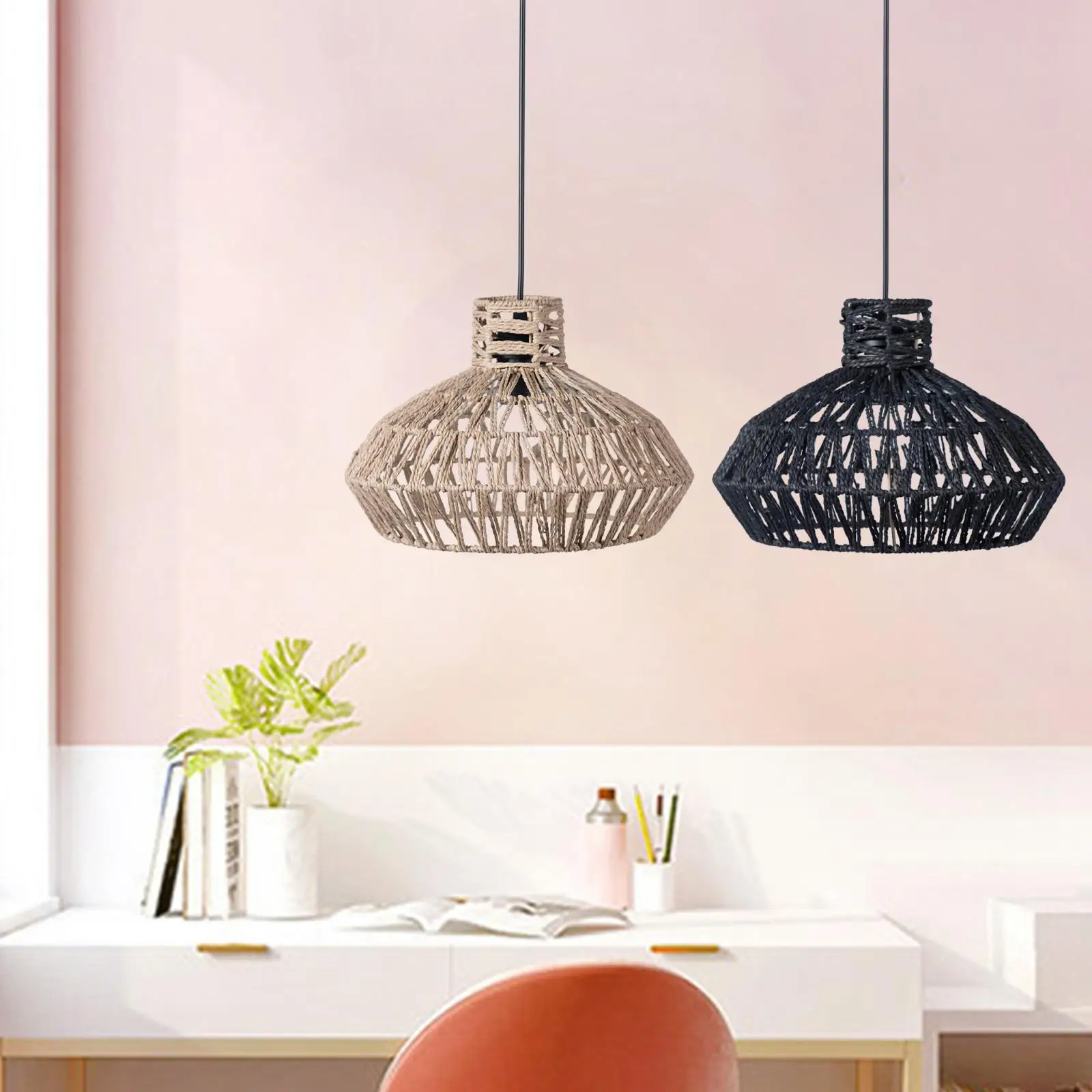 Weave Rope Lampshade Lamp Cover DIY Lighting Fixtures Light Shade for Kitchen Island Hallway Dining Room Living Room