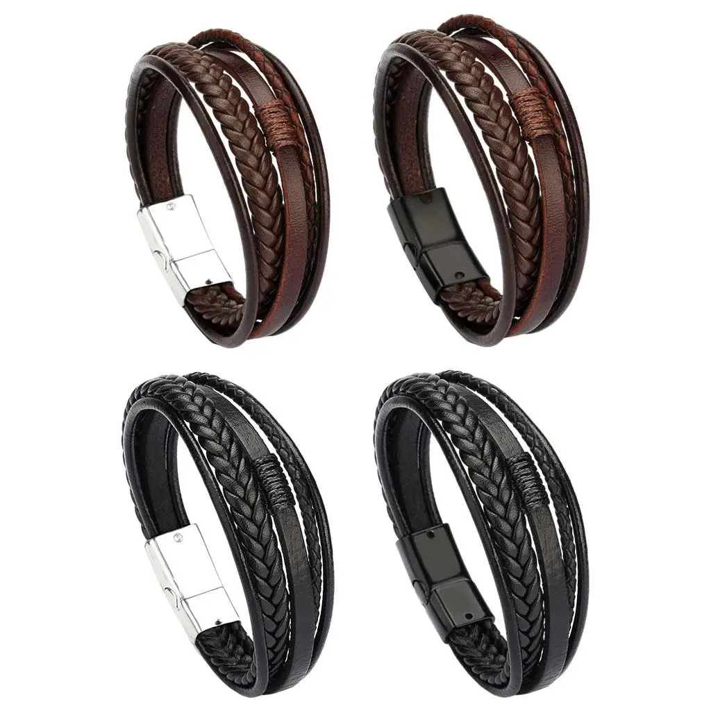 Woven Braided PU Leather Men Bracelet Wrap Bangle Wristband Jewellery Strong