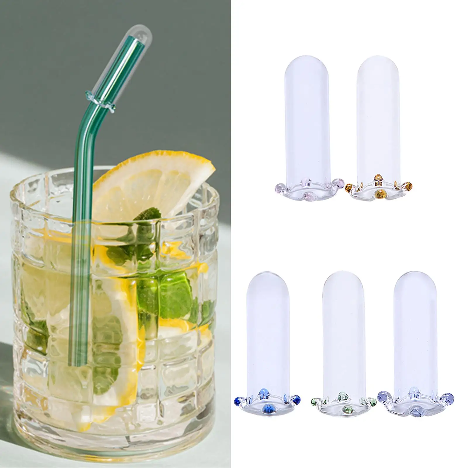 5x Glass Straw Covers Drinking Straw Toppers Clear Straws Protector Tips
