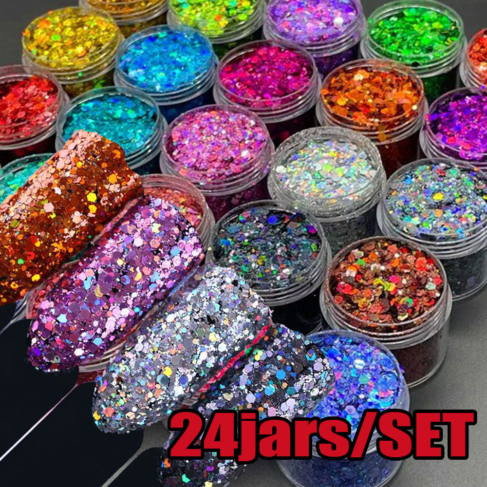 Best of 24 Colors Iridescent Nail Art Glitter Sequins Set Net-5g Holographic Colorful Sparkly Hexagon Flakes 2023&#039;s Bottled Nail Sequins Reviews & Tips