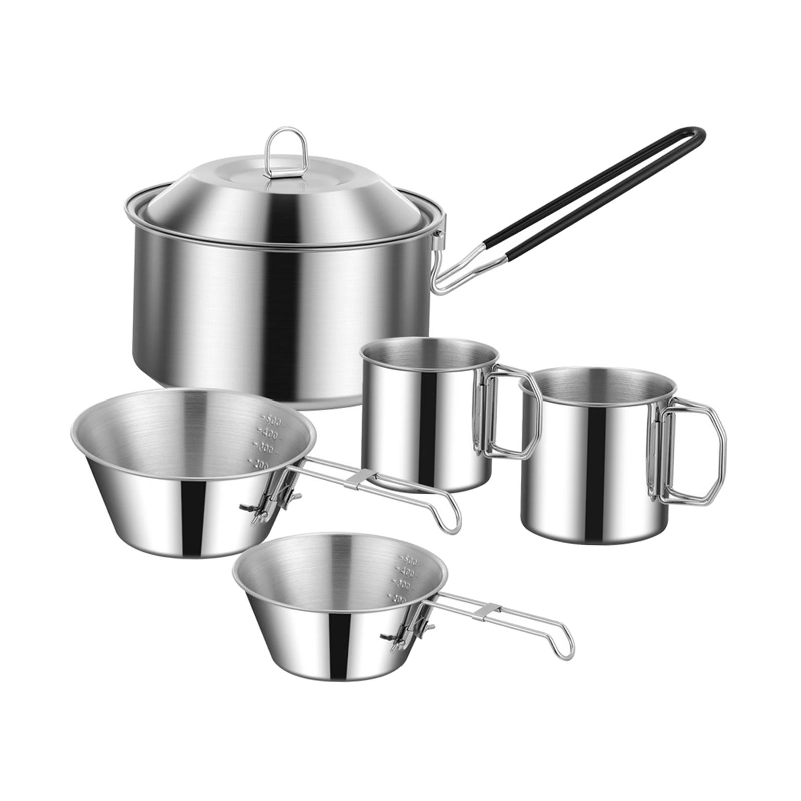 Stainless Steel Cooking Pot Camping Tableware Cookware Foldable Equipment for BBQ