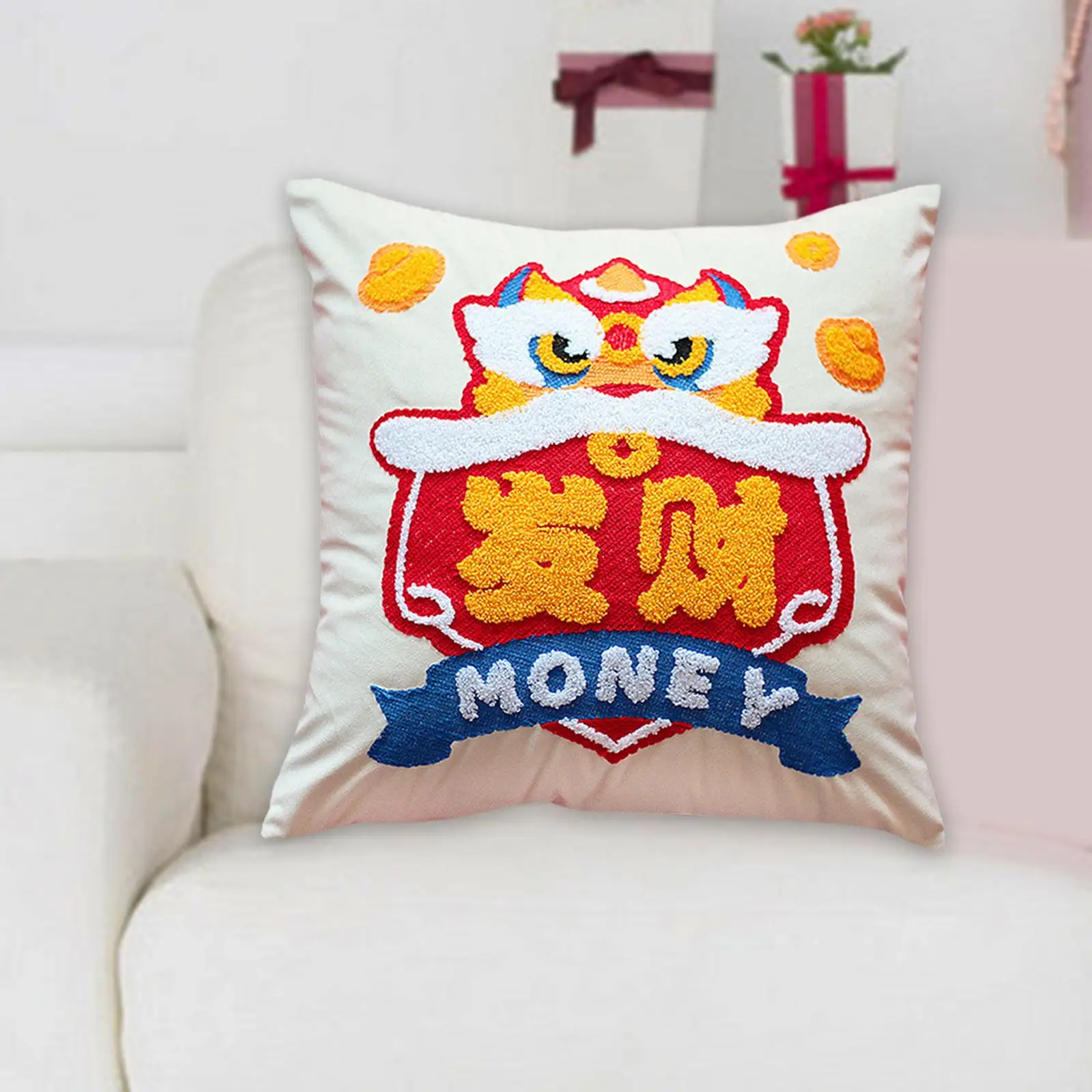 3D Embroidered Pillow Case Chinese New Year Cover for Festive