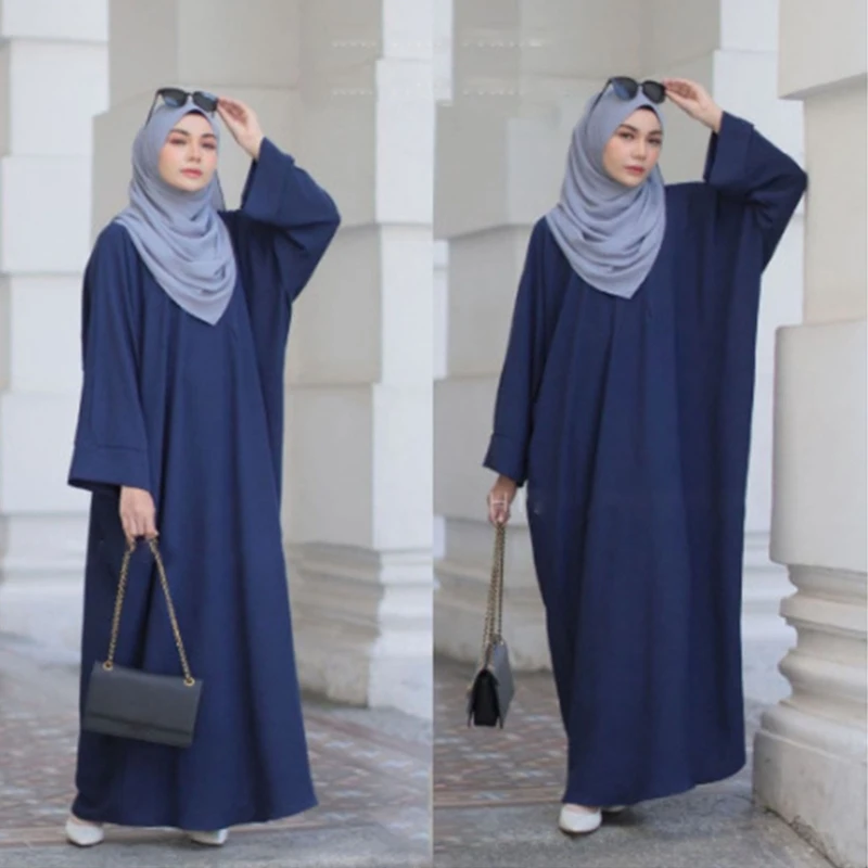 2022 Ramadan Muslim Women Hijab Long Dress Chic Abaya Dubai Turkey Islam Clothing Kaftan Robe Abayat Black/Blue/Green/Pink Color