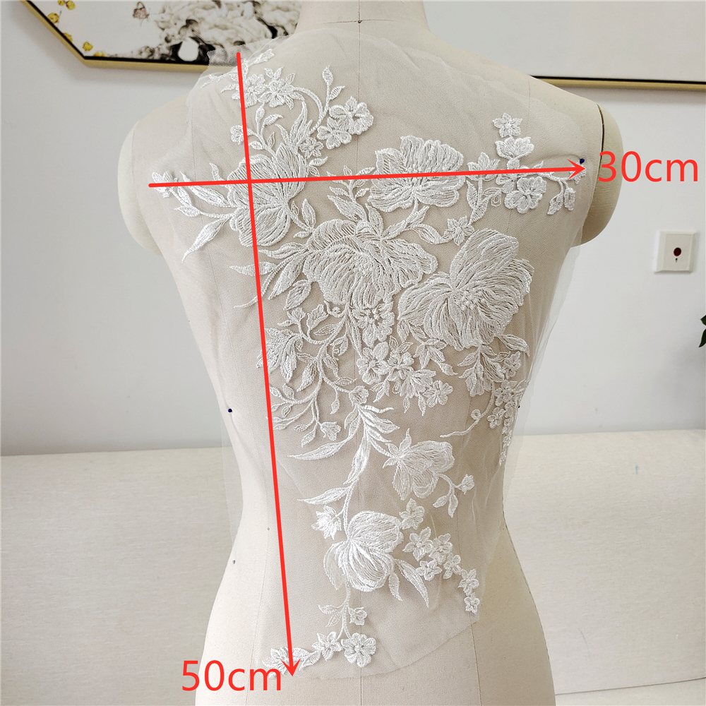 Spitzen gewebe Bestickte Hochzeits kleid Applikationen, Barock besatz, Kragen Mesh Nähen auf Aufnäher für Kleid, DIY Dekoration, Off White – Detail 1